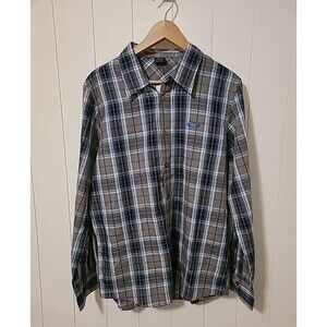 Oakley Button Up Shirt Mens Medium Black Blue Plaid Long Sleeve New
